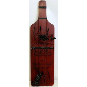 Wooden Wine Bottle Holder Glasses Red 2006 Wall Hanging 30" Tall